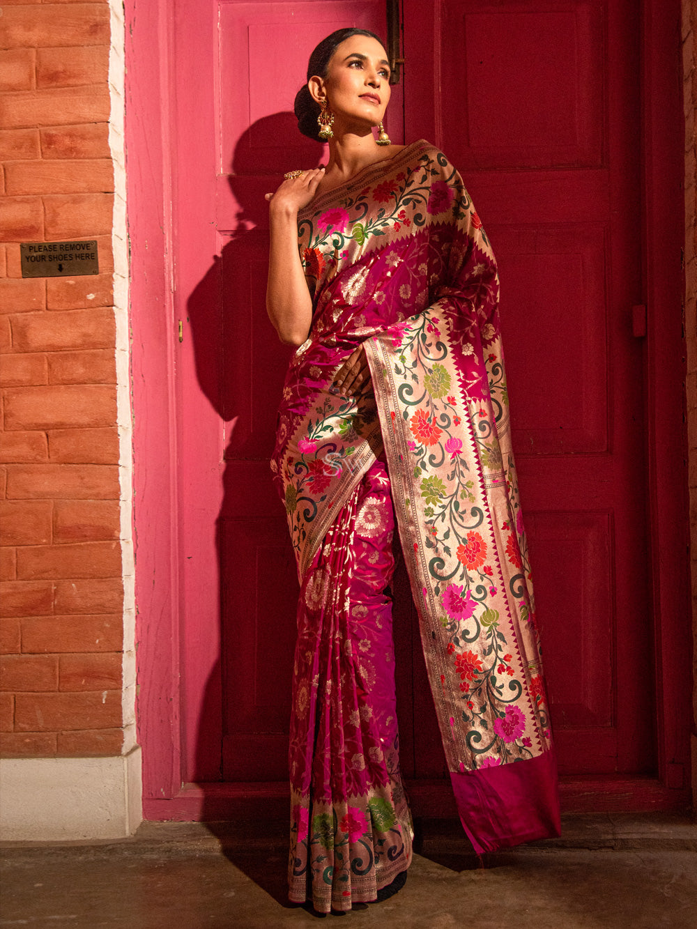 Dark Magenta Paithani Katan Silk Handloom Banarasi Saree - Sacred Weaves