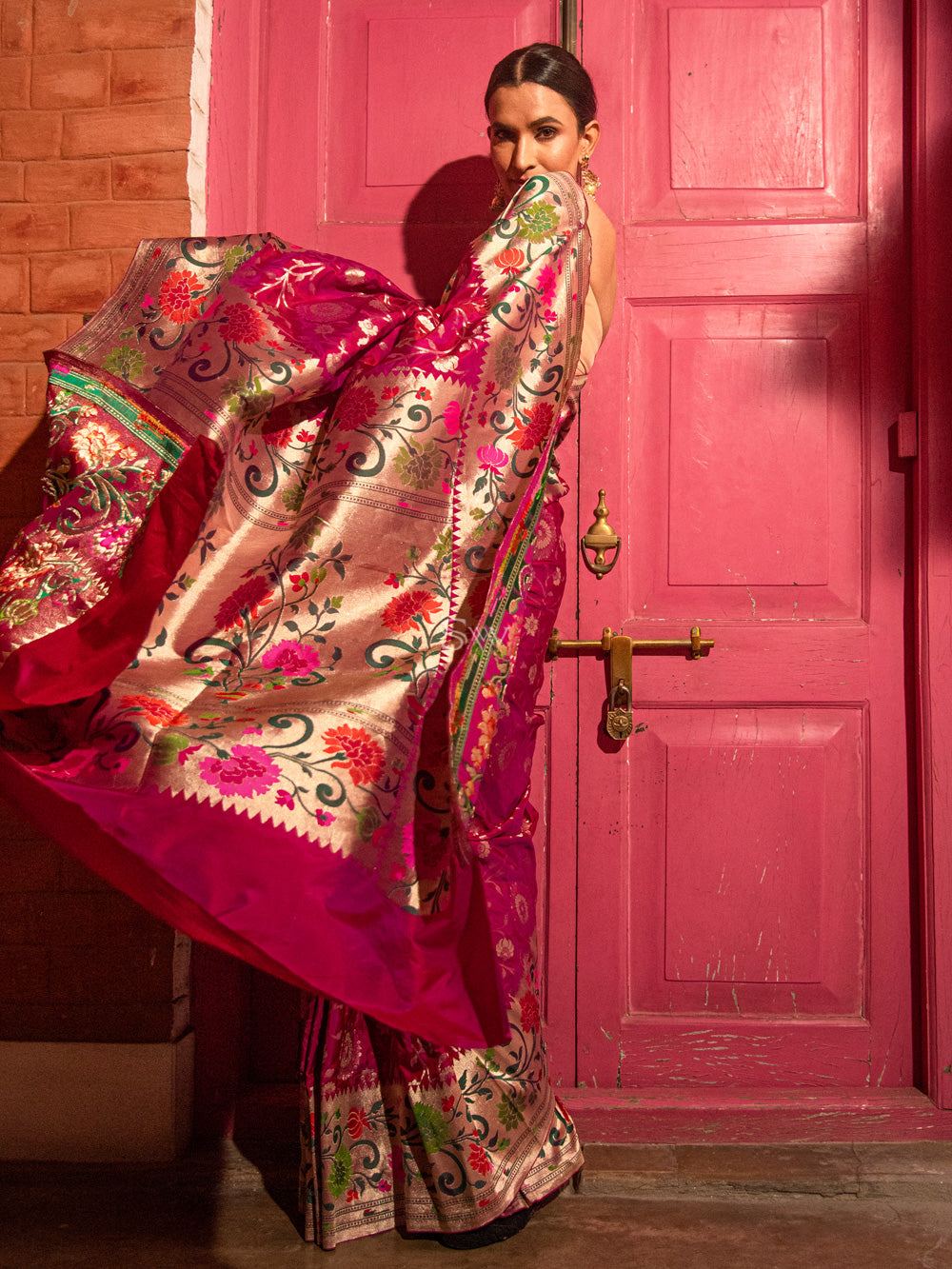 Dark Magenta Paithani Katan Silk Handloom Banarasi Saree - Sacred Weaves