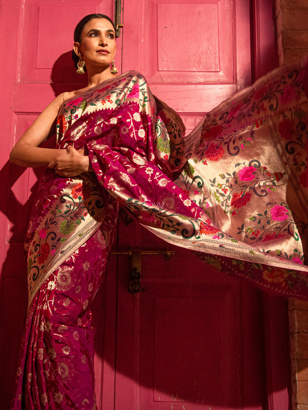 Dark Magenta Paithani Katan Silk Handloom Banarasi Saree - Sacred Weaves
