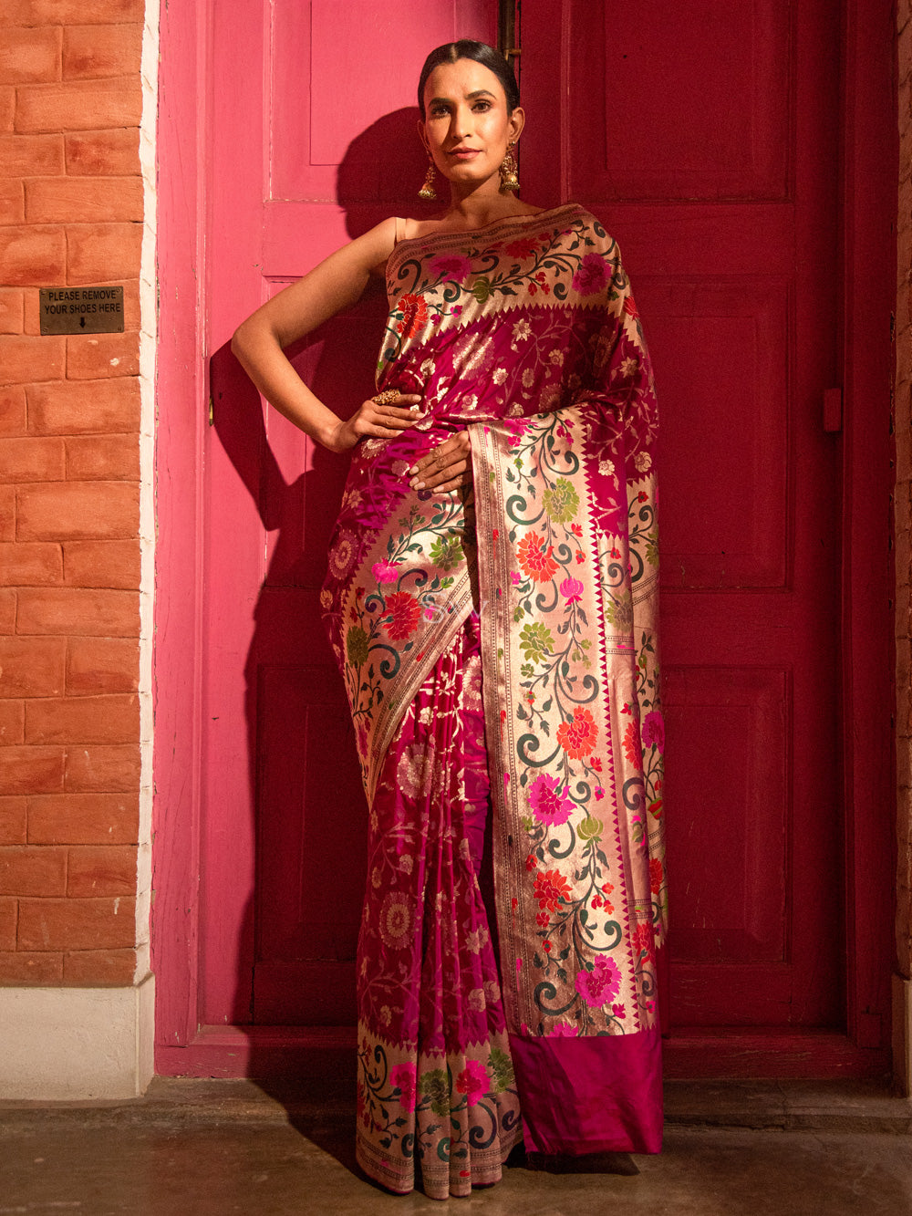 Dark Magenta Paithani Katan Silk Handloom Banarasi Saree - Sacred Weaves