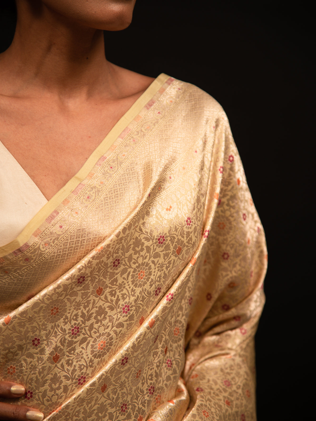 Beige Katan Silk Brocade Handloom Banarasi Saree