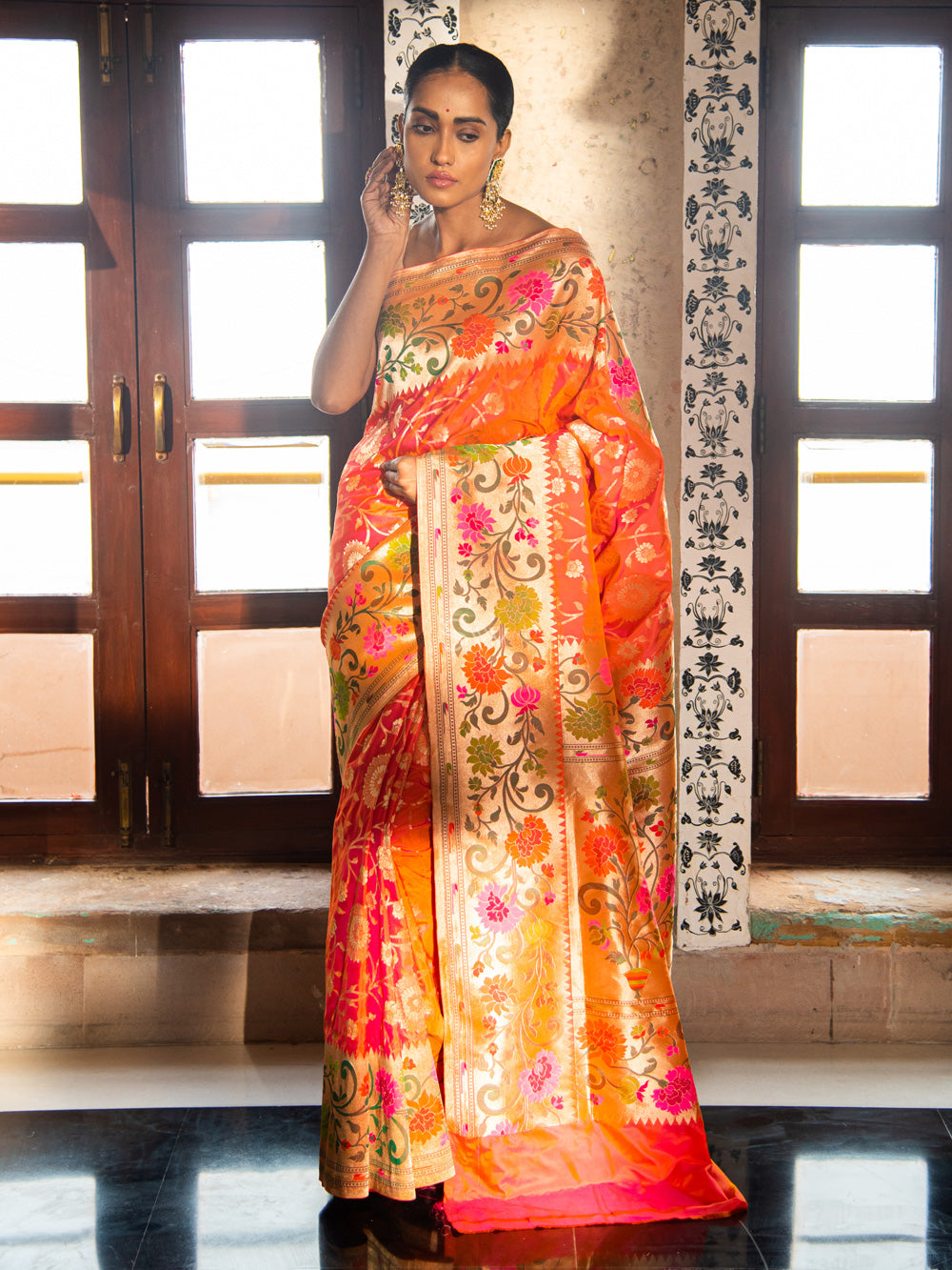 Pure Silk Yeola Handloom Paithani Saree with Double Pallu - Pretty Pin –  verymuchindian.com