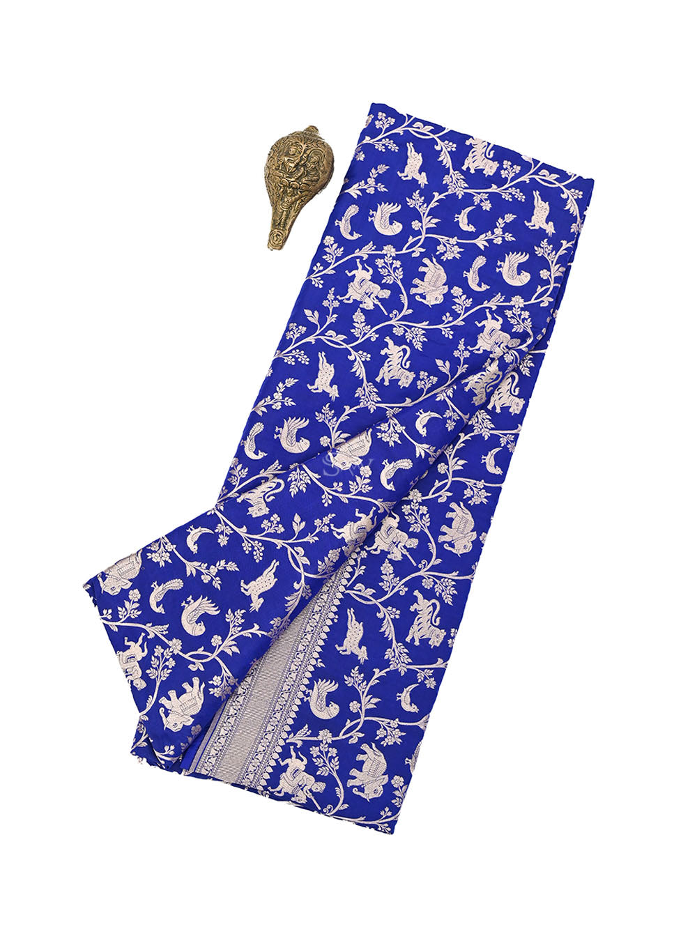 Blue Shikargah Katan Silk Handloom Banarasi Saree