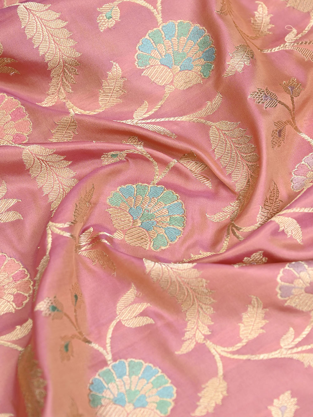 Peach Meenakari Katan Silk Handloom Banarasi Saree - Sacred Weaves