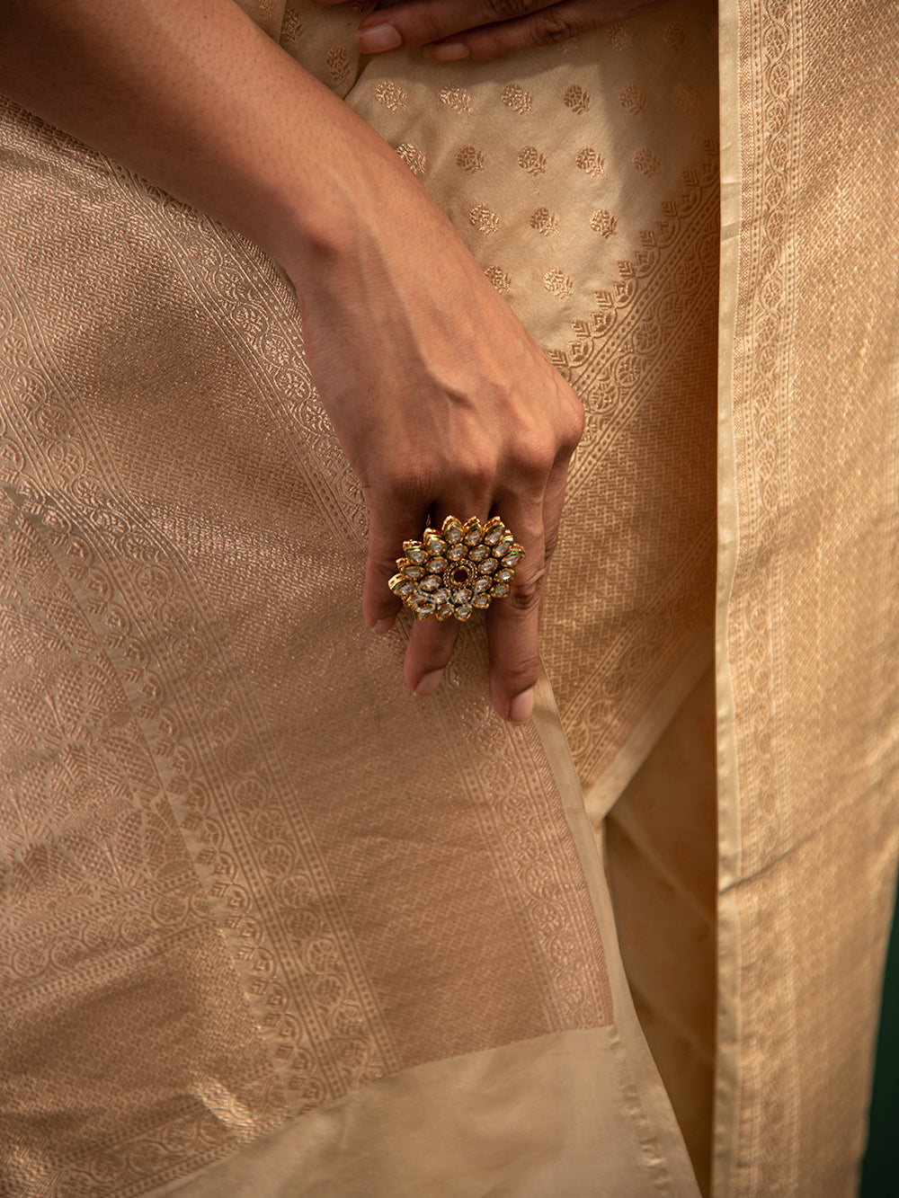 Beige Uppada Katan Silk Handloom Banarasi Saree - Sacred Weaves
