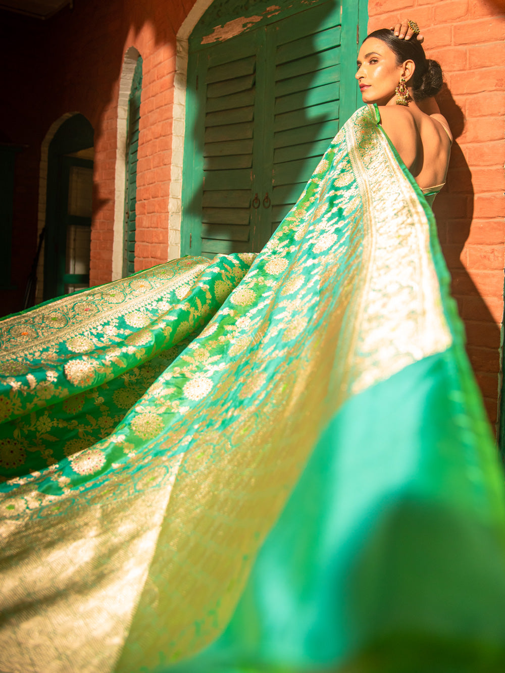 Sea Green Meenakari Uppada Katan Silk Handloom Banarasi Saree - Sacred Weaves
