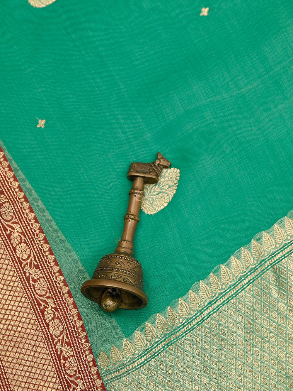 Green Booti Organza Handloom Banarasi Saree - Sacred Weaves
