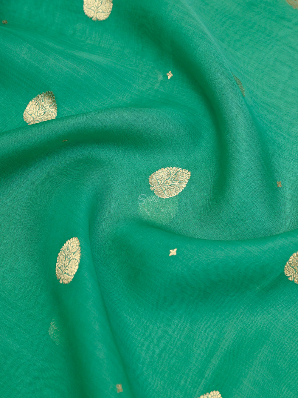 Green Booti Organza Handloom Banarasi Saree - Sacred Weaves