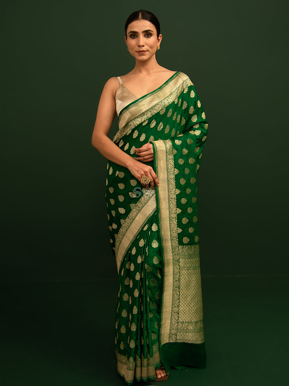 Green Mashru Satin Silk Handloom Banarasi Saree - Sacred Weaves