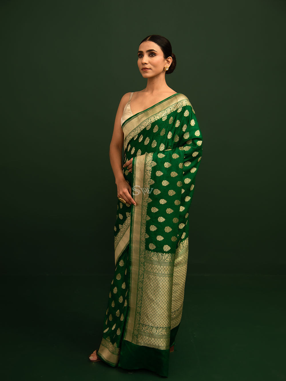 Green Mashru Satin Silk Handloom Banarasi Saree - Sacred Weaves