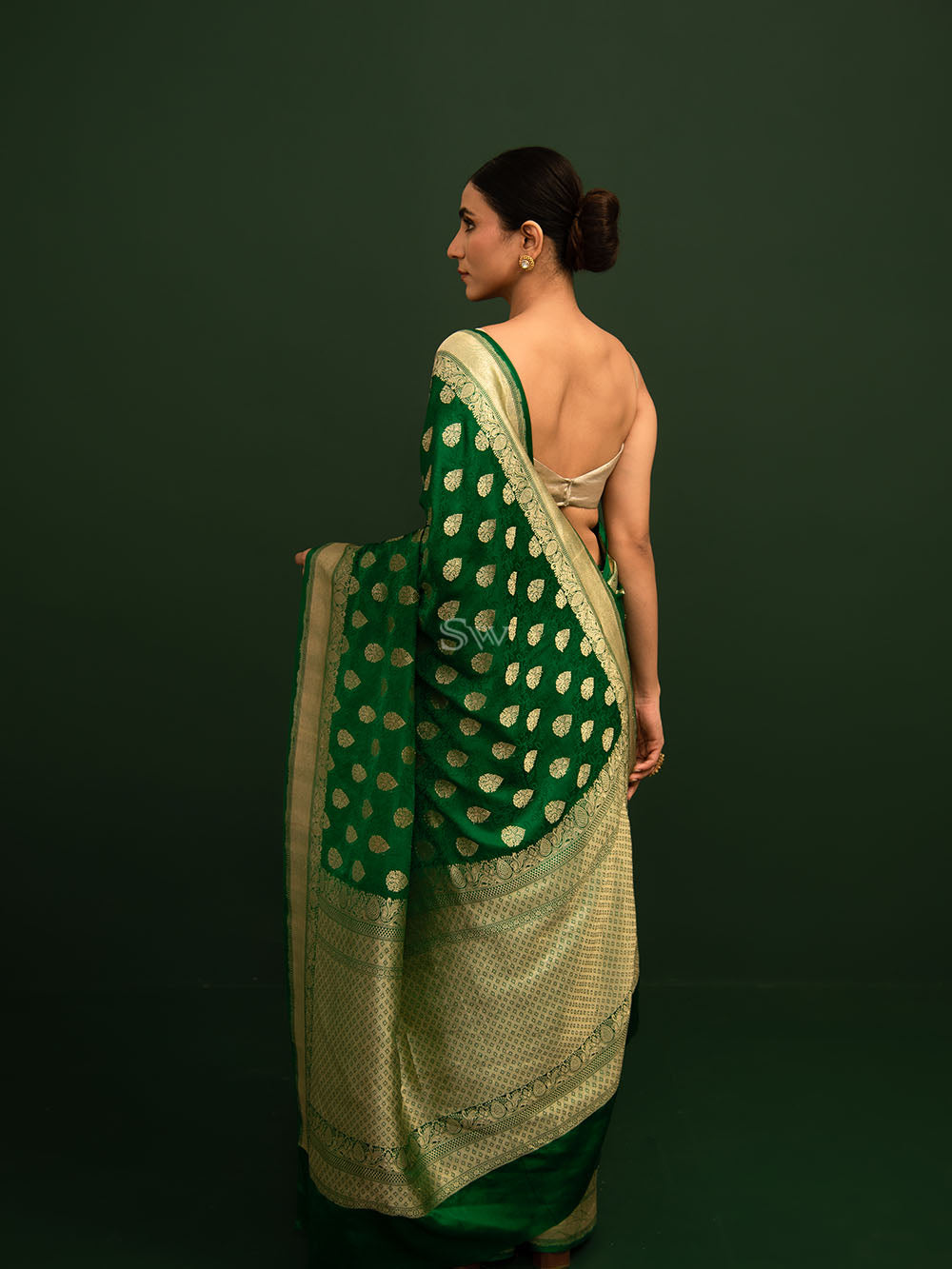Green Mashru Satin Silk Handloom Banarasi Saree - Sacred Weaves
