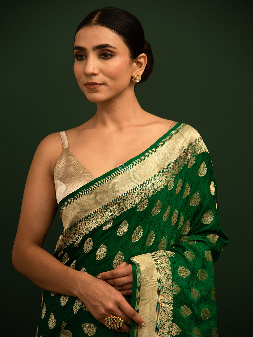 Green Mashru Satin Silk Handloom Banarasi Saree - Sacred Weaves
