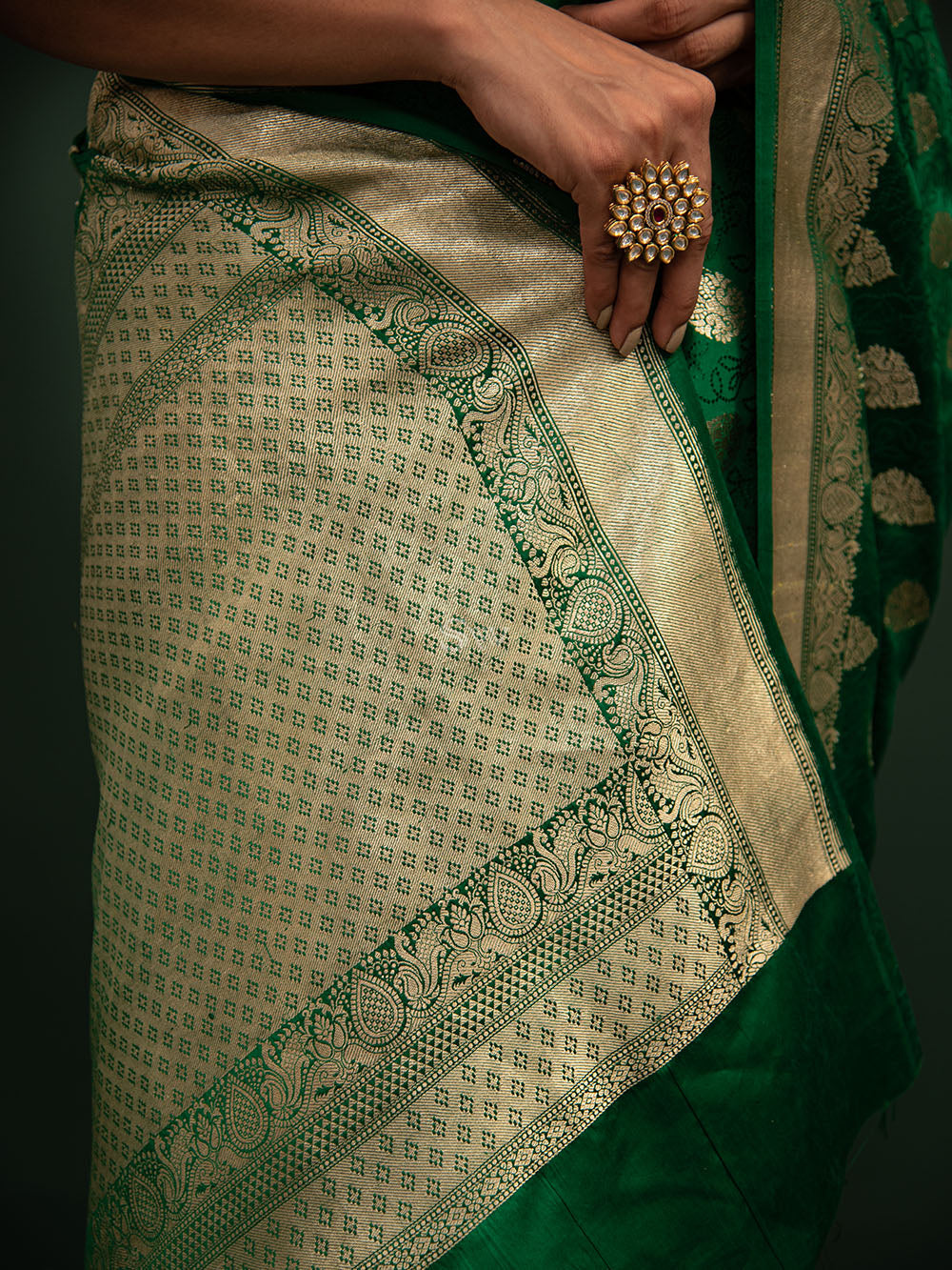 Green Mashru Satin Silk Handloom Banarasi Saree - Sacred Weaves