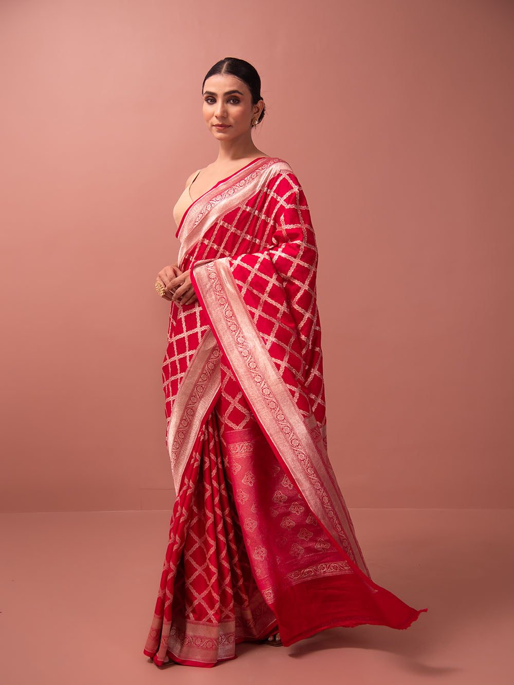 Pink Red Mashru Satin Silk Handloom Banarasi Saree - Sacred Weaves