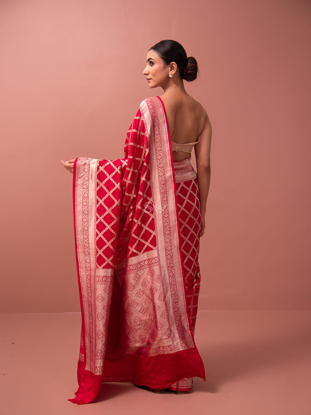 Pink Red Mashru Satin Silk Handloom Banarasi Saree - Sacred Weaves