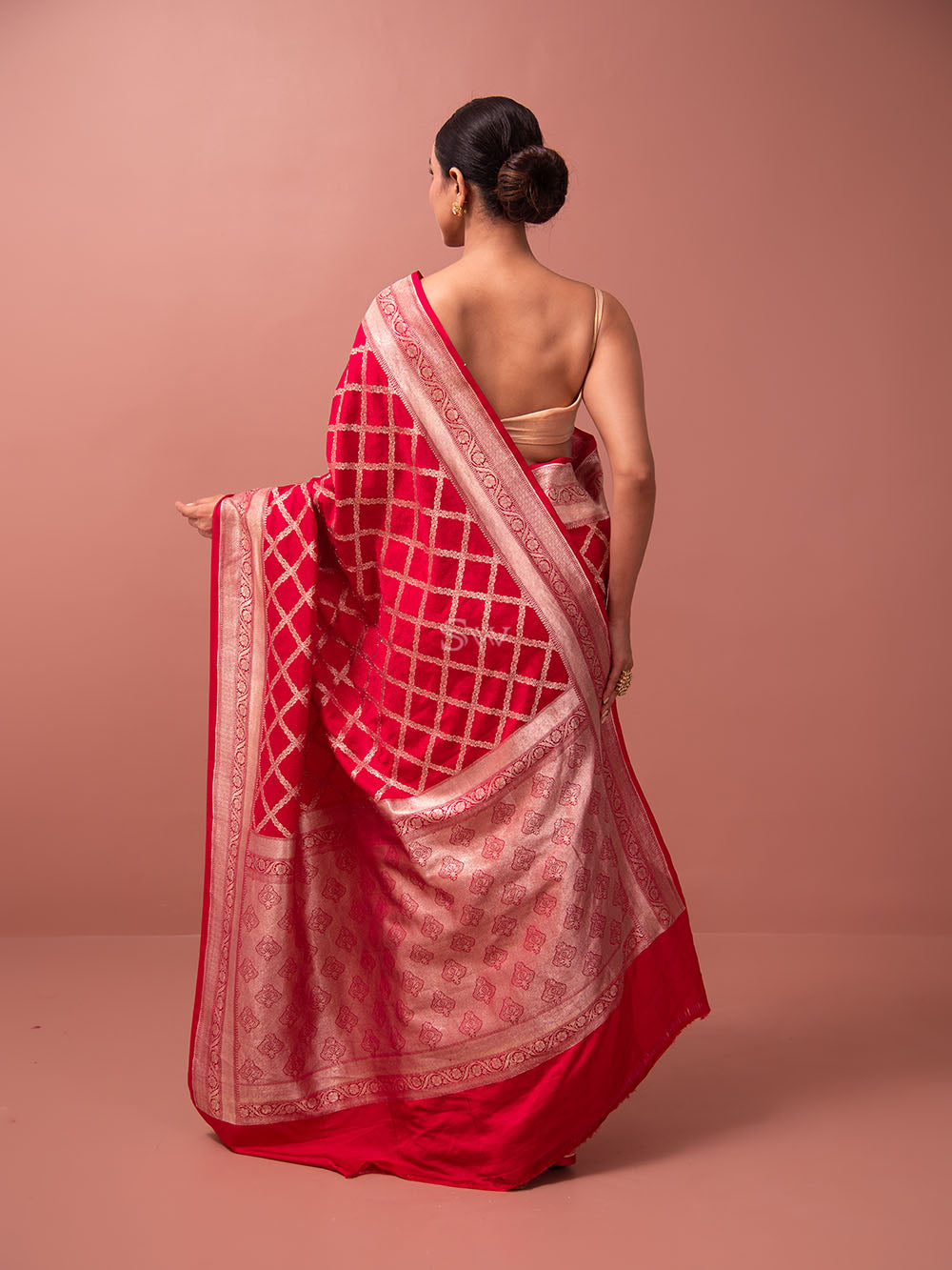 Pink Red Mashru Satin Silk Handloom Banarasi Saree - Sacred Weaves