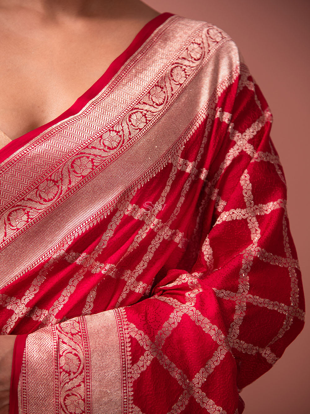 Pink Red Mashru Satin Silk Handloom Banarasi Saree - Sacred Weaves