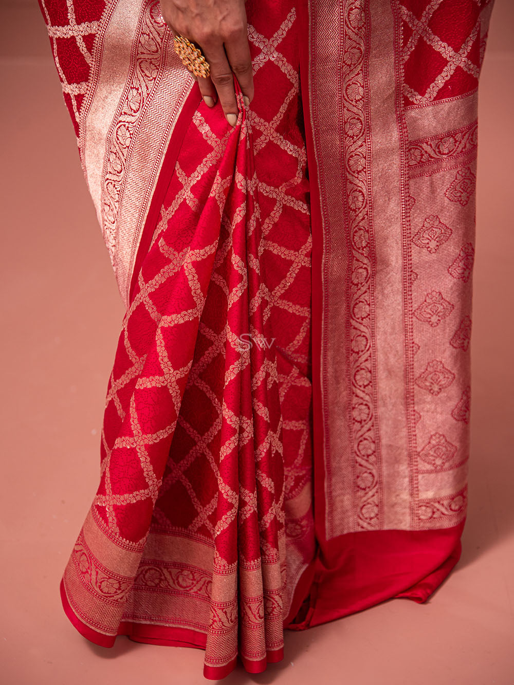 Pink Red Mashru Satin Silk Handloom Banarasi Saree - Sacred Weaves