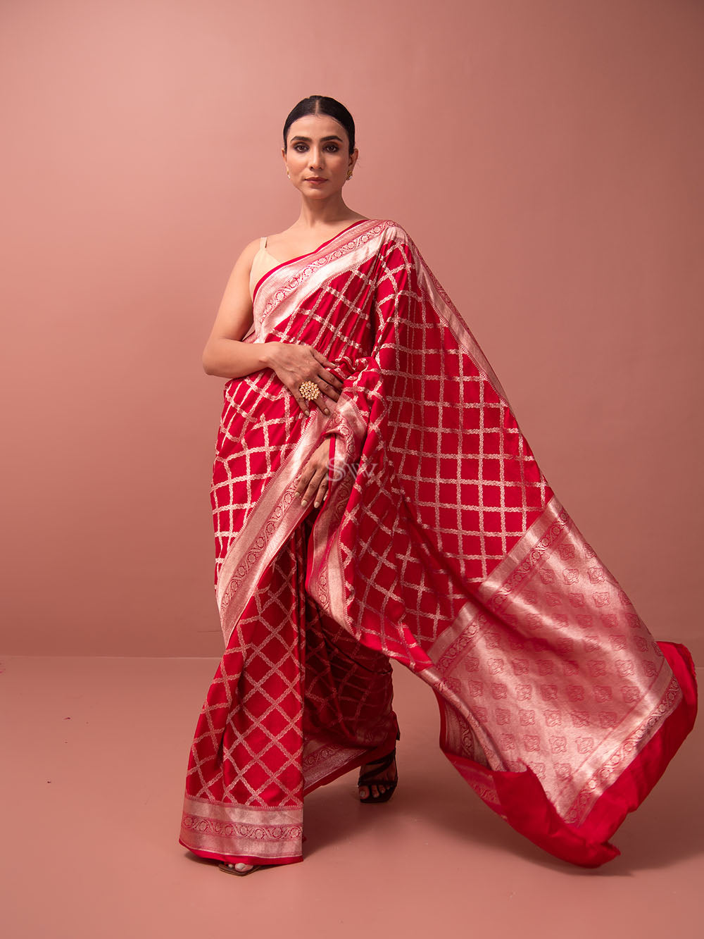 Pink Red Mashru Satin Silk Handloom Banarasi Saree - Sacred Weaves