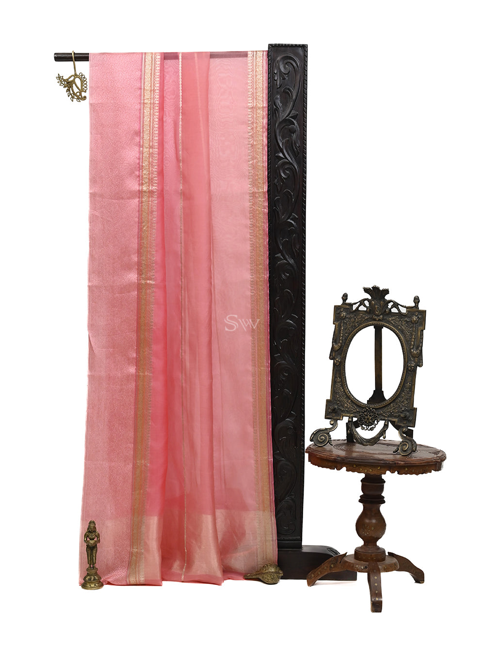 Pink Broad Border Organza Handloom Banarasi Saree - Sacred Weaves