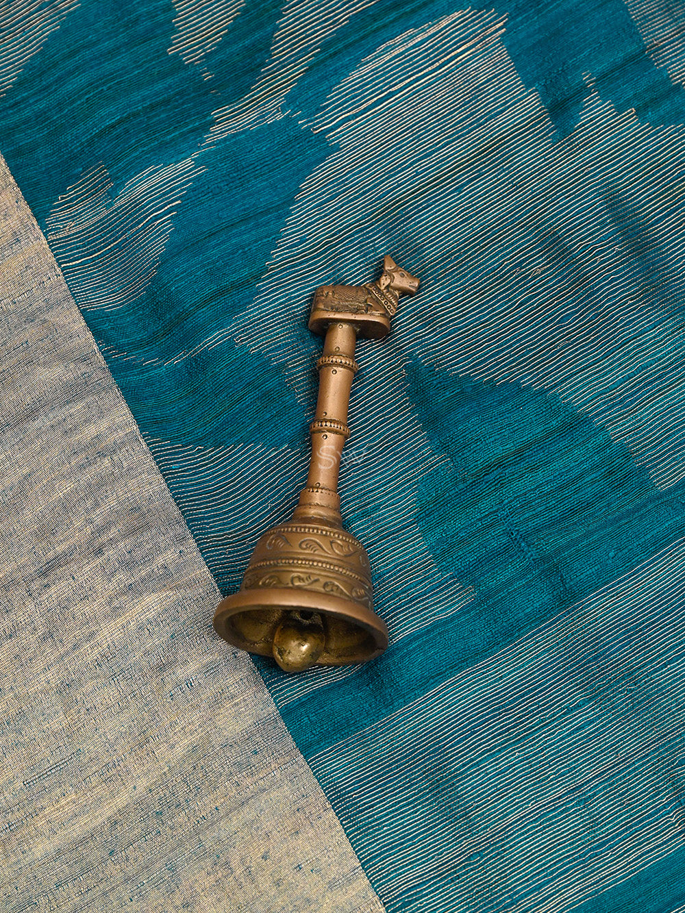 Teal Blue Jaal Dupion Silk Handloom Banarasi Saree - Sacred Weaves