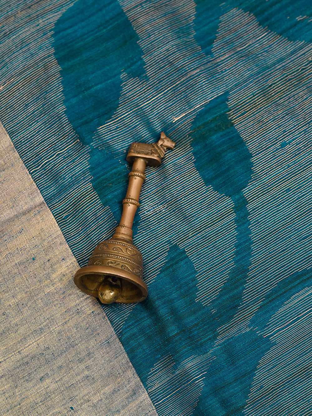 Teal Blue Jaal Dupion Silk Handloom Banarasi Saree - Sacred Weaves