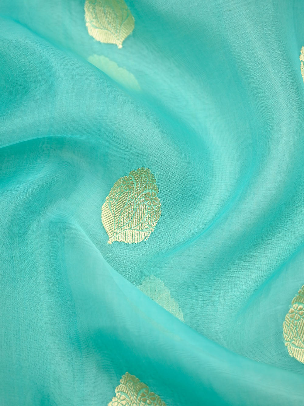 Turquoise Boota Organza Handloom Banarasi Saree - Sacred Weaves