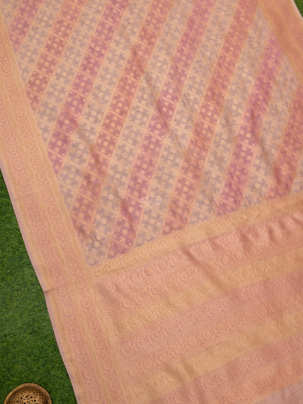 Pastel Pink Shaded Rangkat Moonga Silk Handloom Banarasi Saree - Sacred Weaves