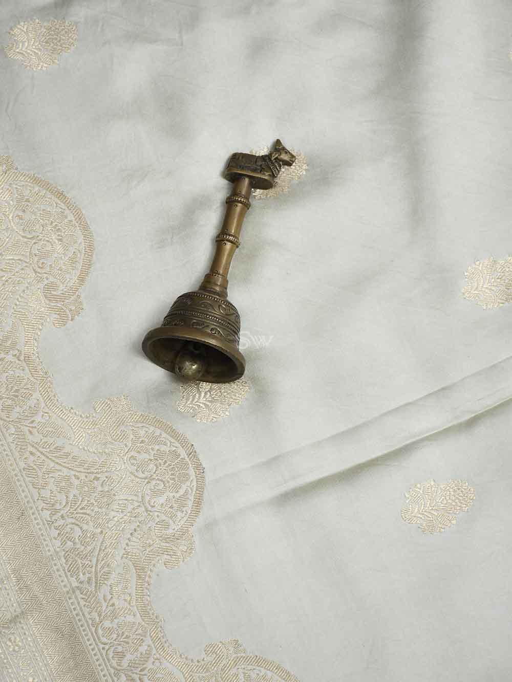 Cream Booti Satin Silk Handloom Banarasi Saree - Sacred Weaves