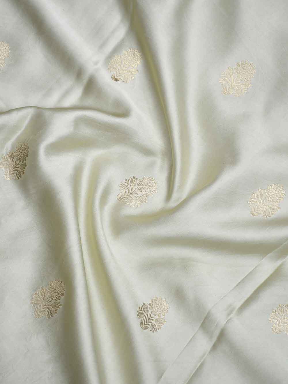 Cream Booti Satin Silk Handloom Banarasi Saree - Sacred Weaves