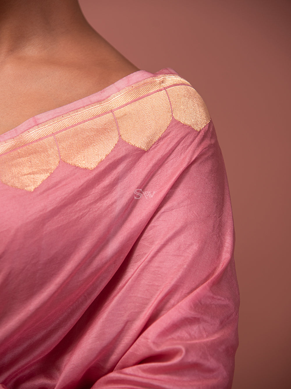 Pink Plain Satin Silk Handloom Banarasi Saree - Sacred Weaves