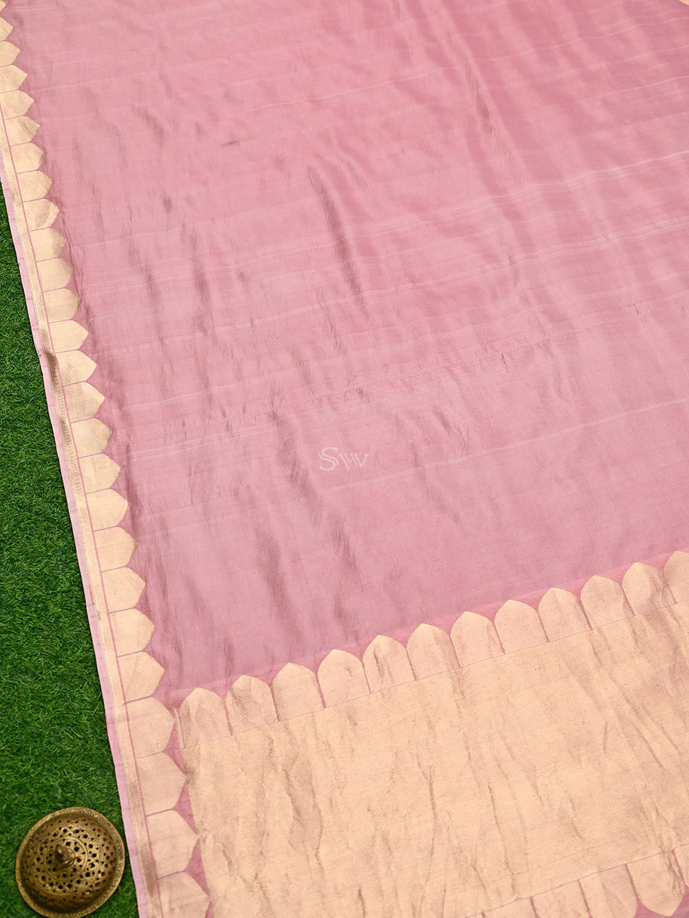 Pink Plain Satin Silk Handloom Banarasi Saree - Gift Box - Sacred Weaves