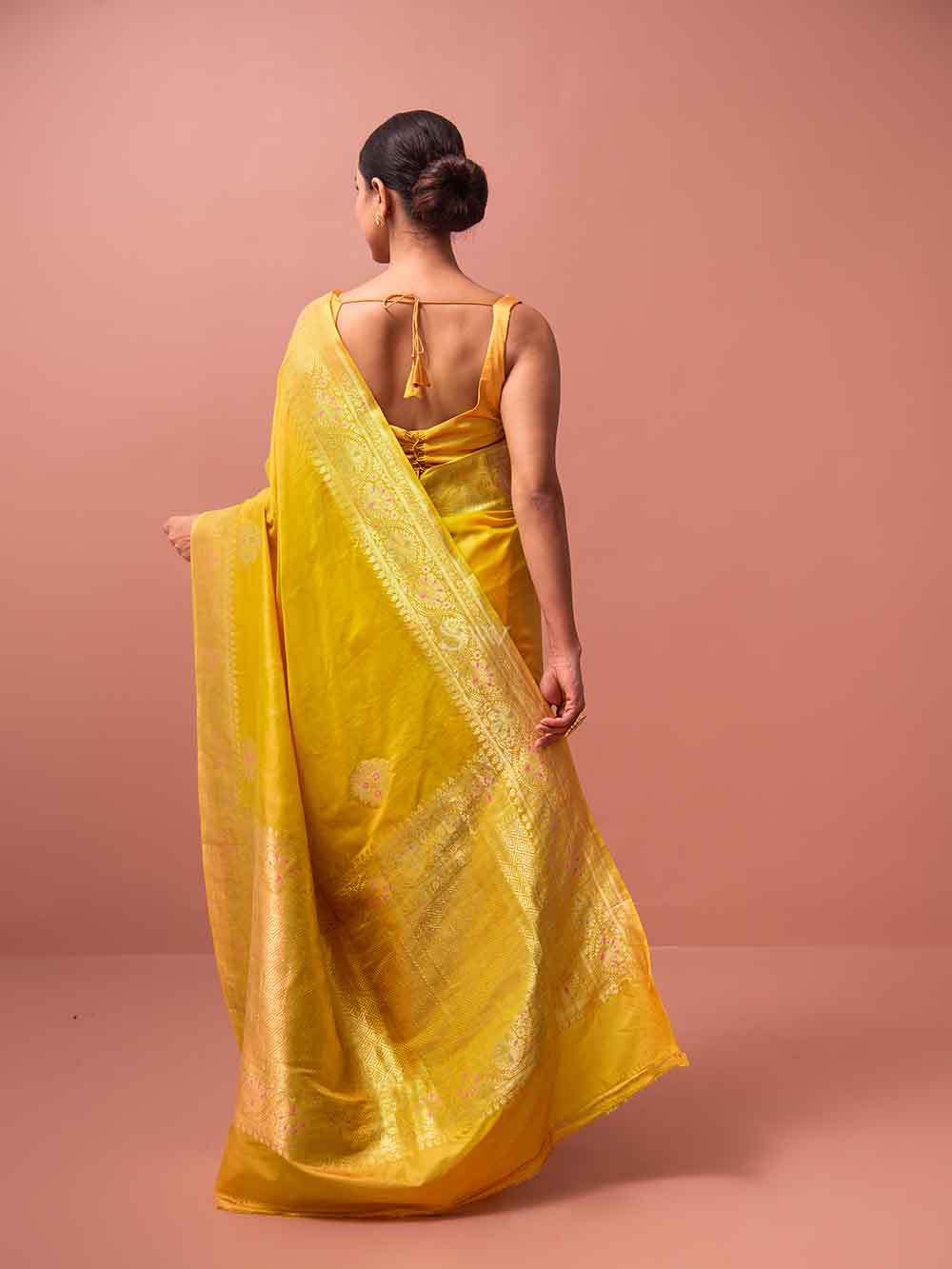 Mustard Mashru Satin Silk Handloom Banarasi Saree