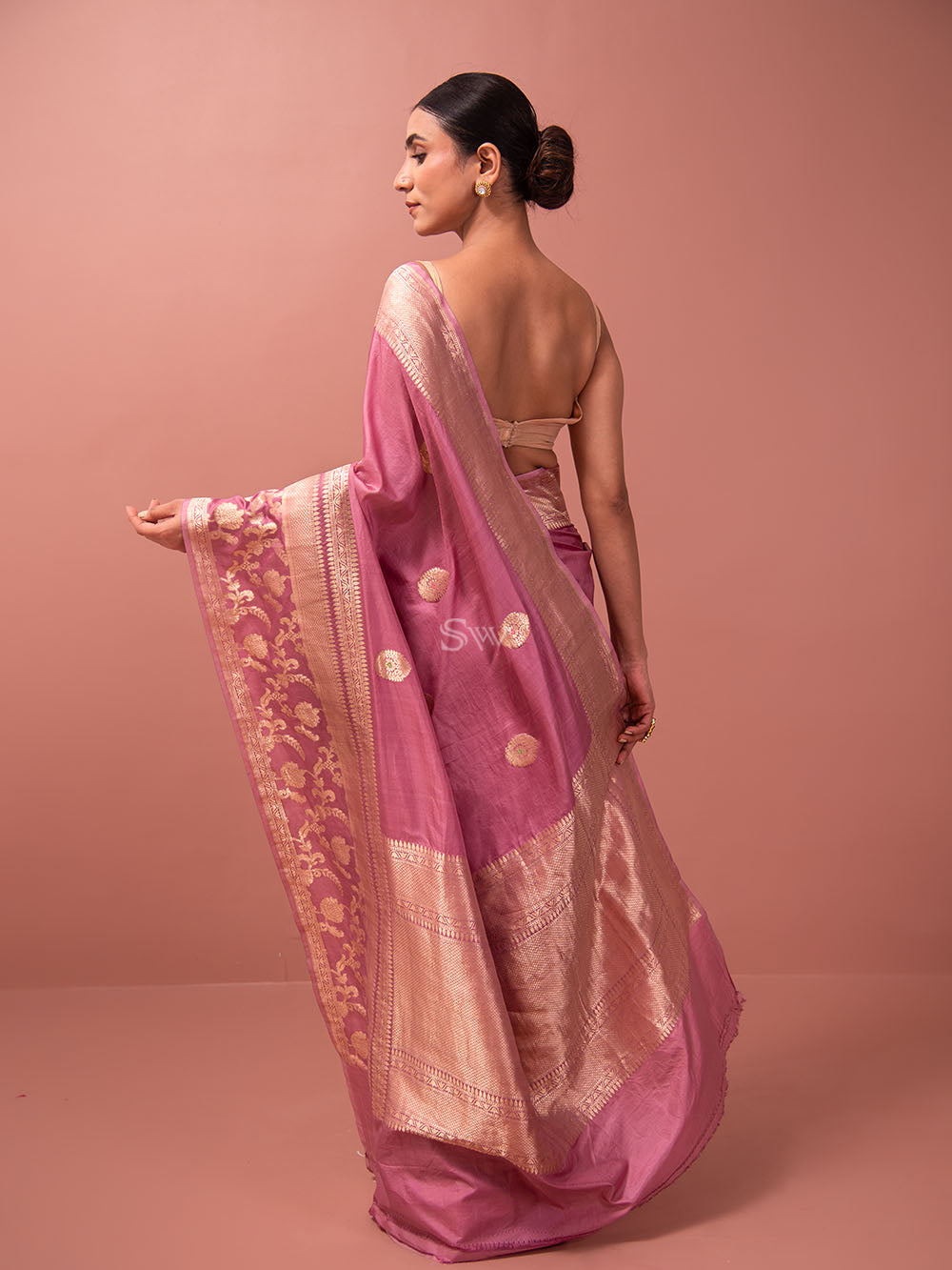 Onion Pink Mashru Satin Silk Handloom Banarasi Saree - Sacred Weaves