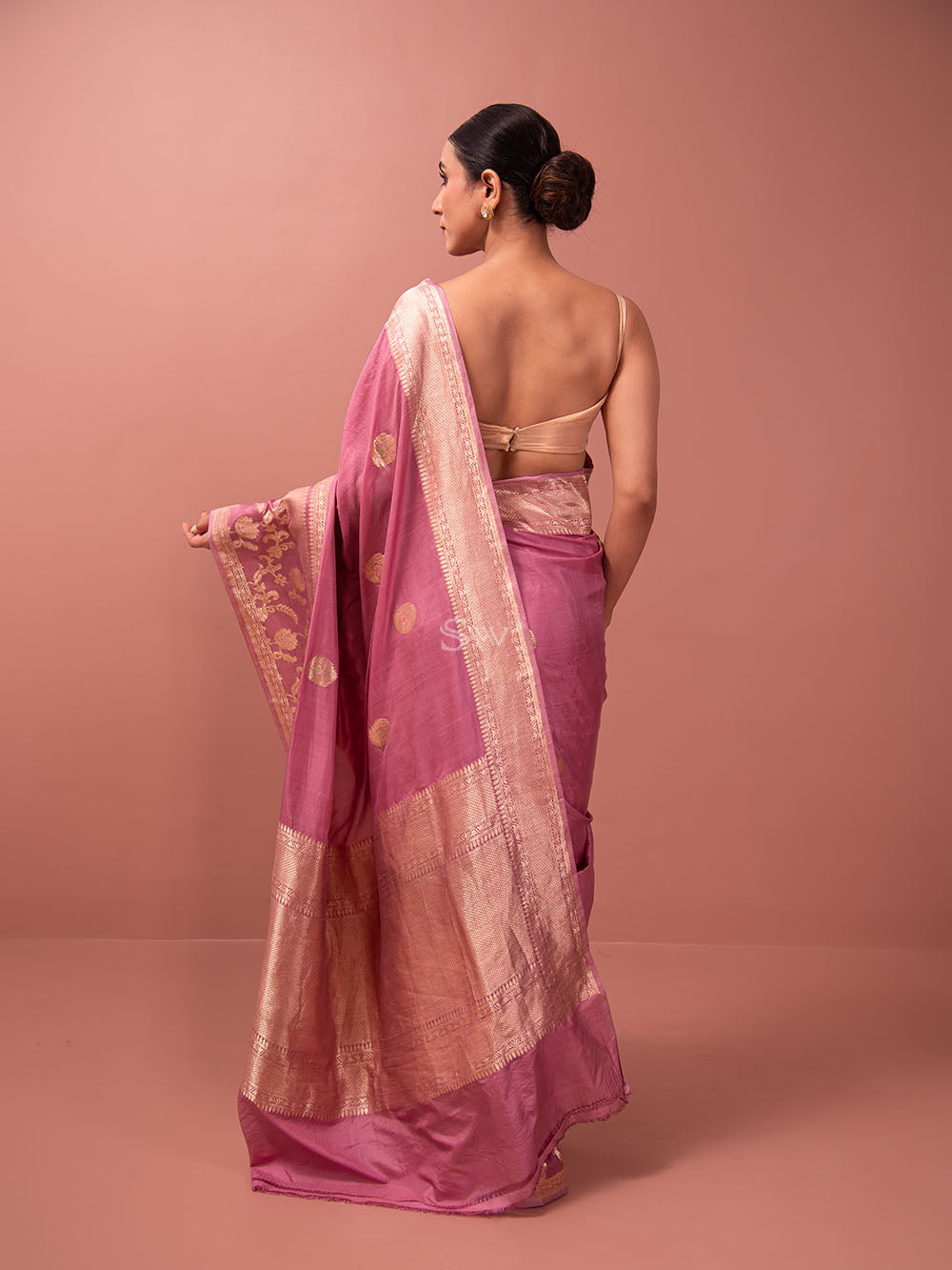 Onion Pink Mashru Satin Silk Handloom Banarasi Saree - Sacred Weaves