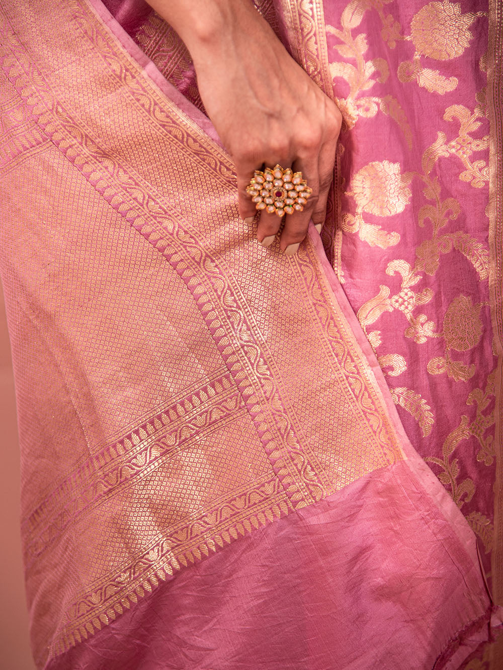 Onion Pink Mashru Satin Silk Handloom Banarasi Saree - Sacred Weaves