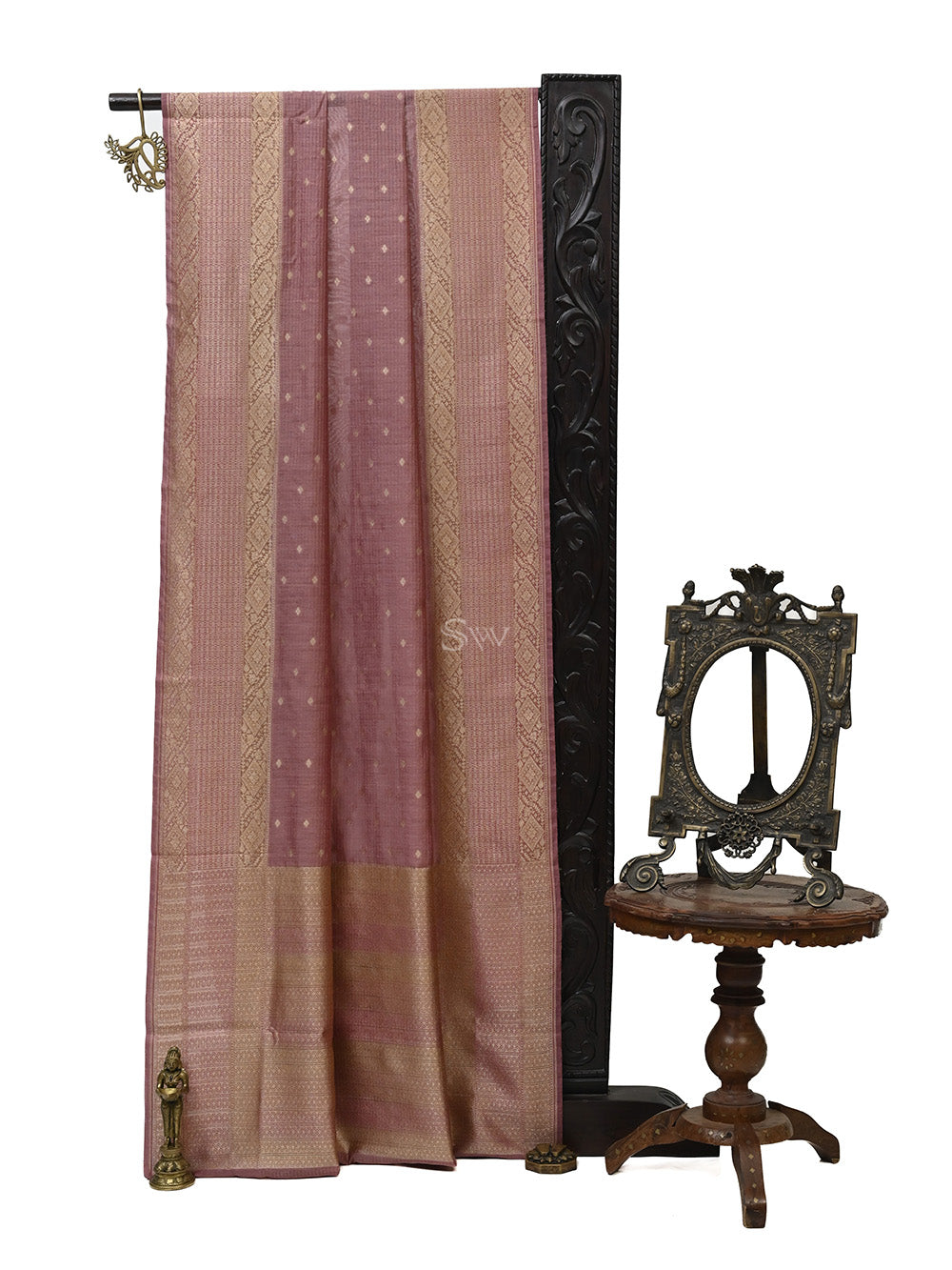 Dark Onion Pink Stripe Moonga Silk Handloom Banarasi Saree - Sacred Weaves