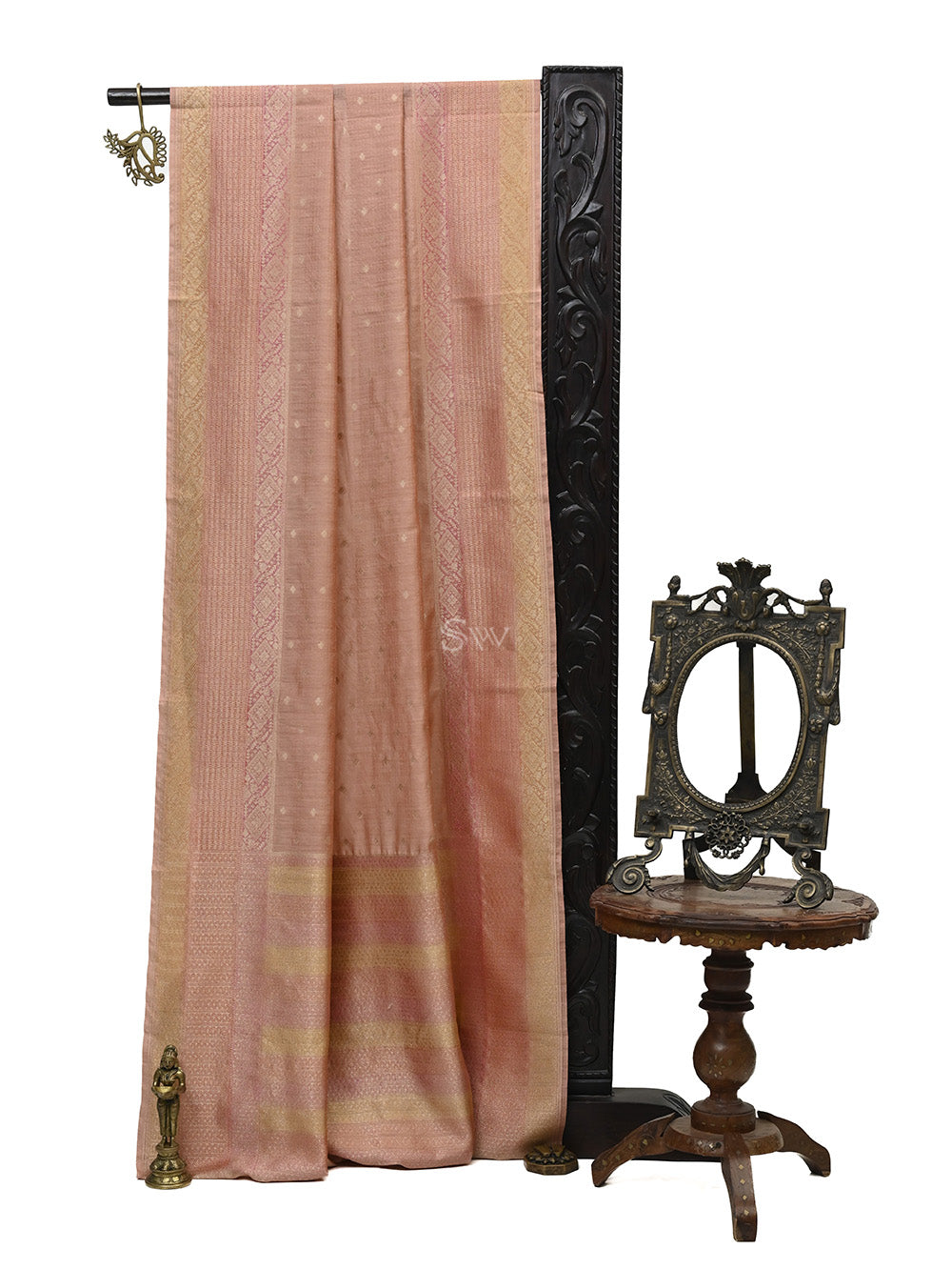 Pastel Pink Stripe Moonga Silk Handloom Banarasi Saree - Sacred Weaves