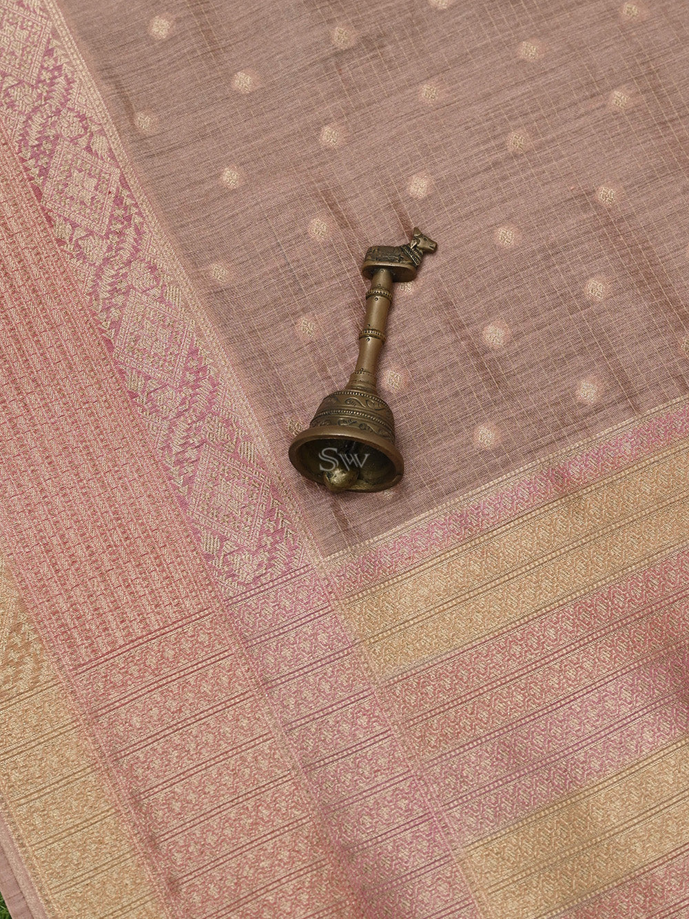 Pastel Pink Stripe Moonga Silk Handloom Banarasi Saree - Sacred Weaves