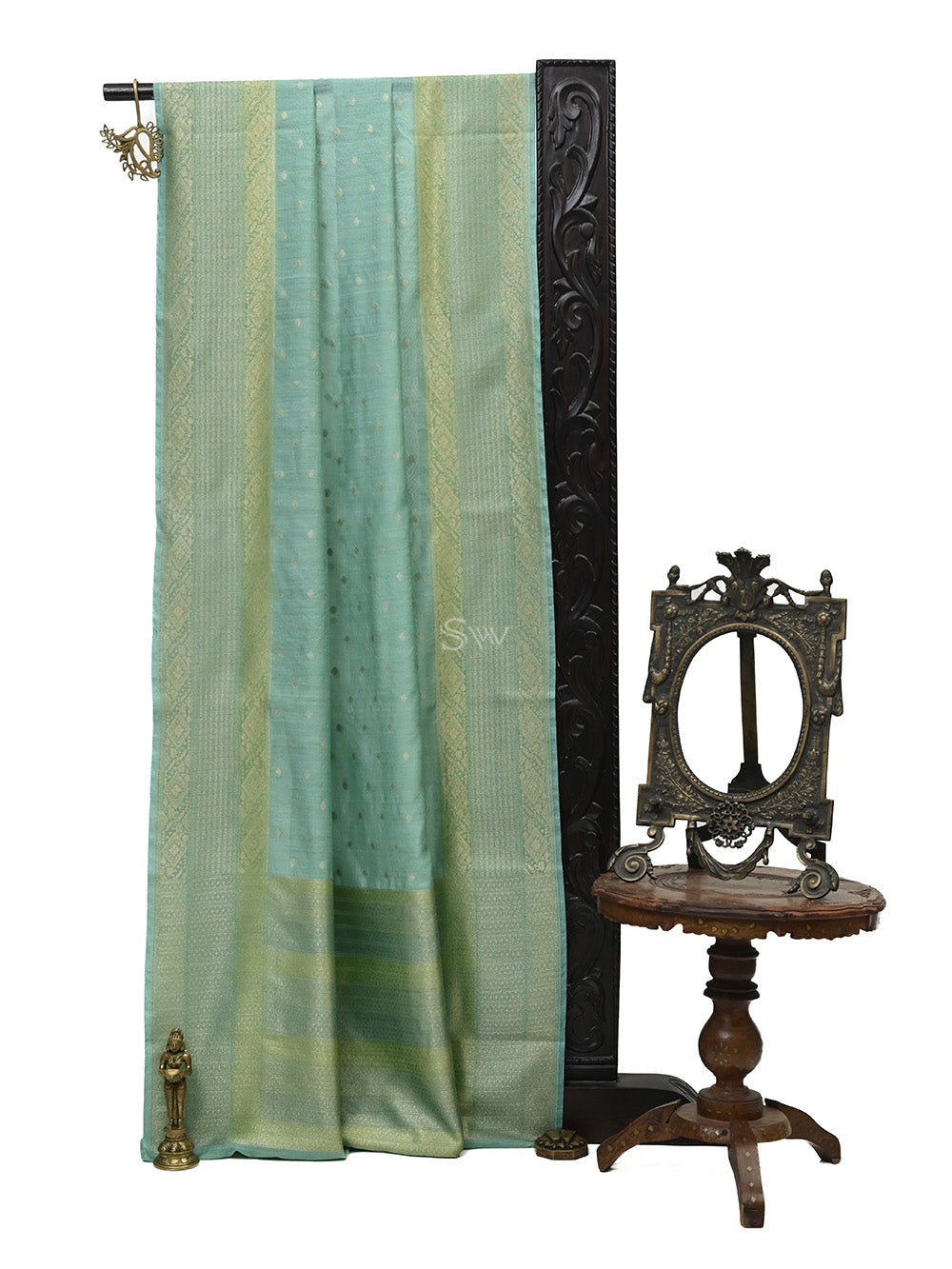 Pastel Green Stripe Moonga Silk Handloom Banarasi Saree - Sacred Weaves