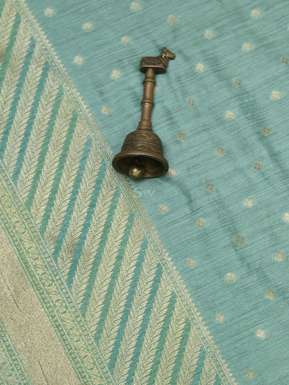 Aqua Green Booti Moonga Silk Handloom Banarasi Saree - Sacred Weaves