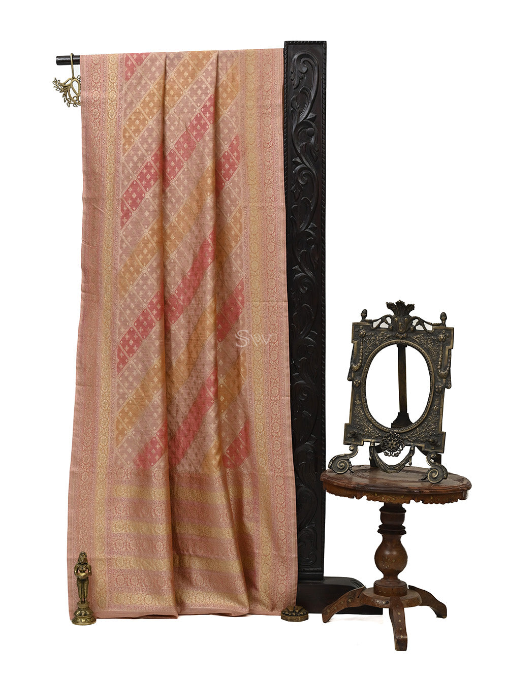 Pastel Pink Orange Rangkat Moonga Silk Handloom Banarasi Saree - Sacred Weaves