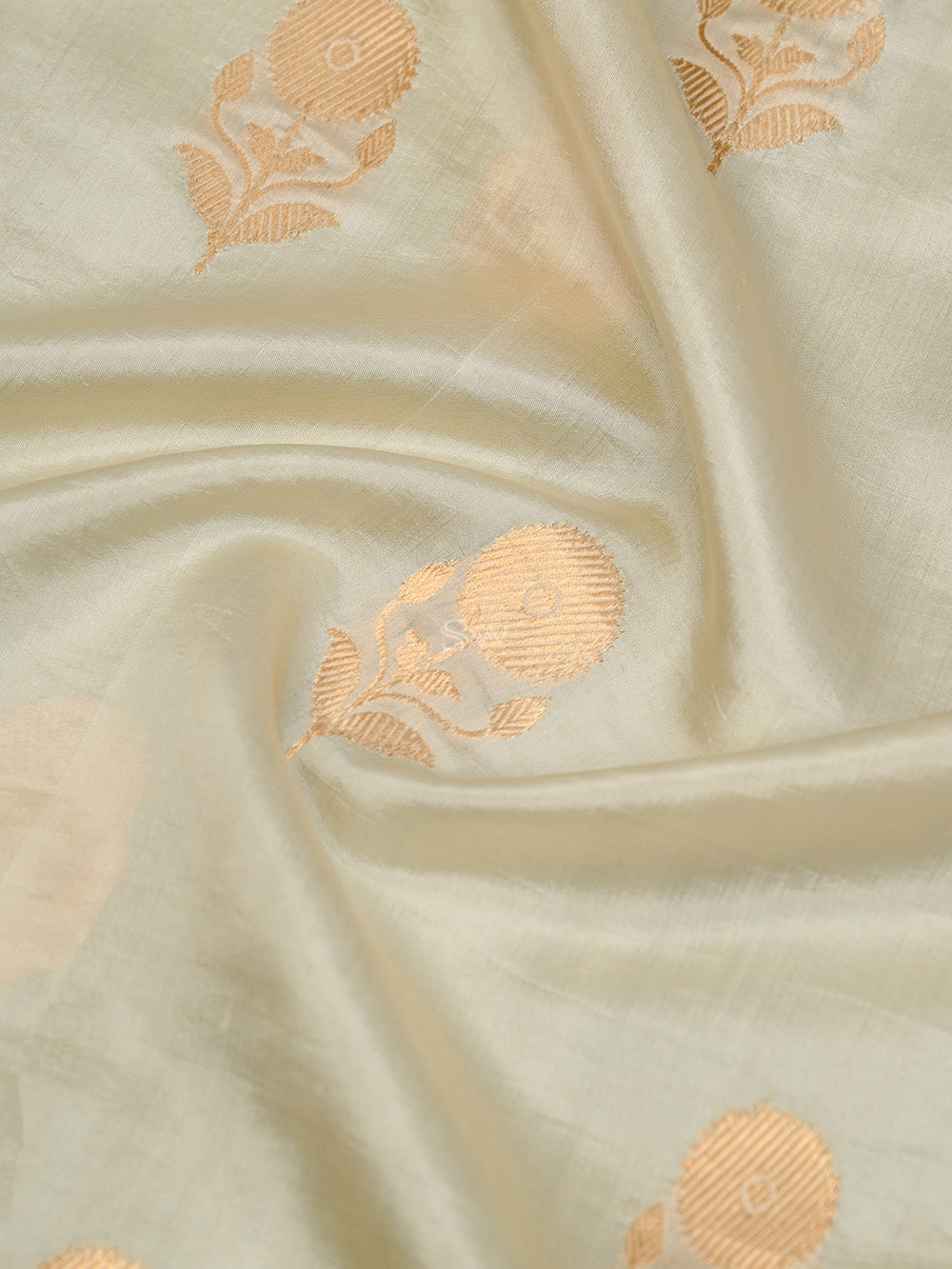 Beige Booti Katan Silk Handloom Banarasi Saree - Sacred Weaves