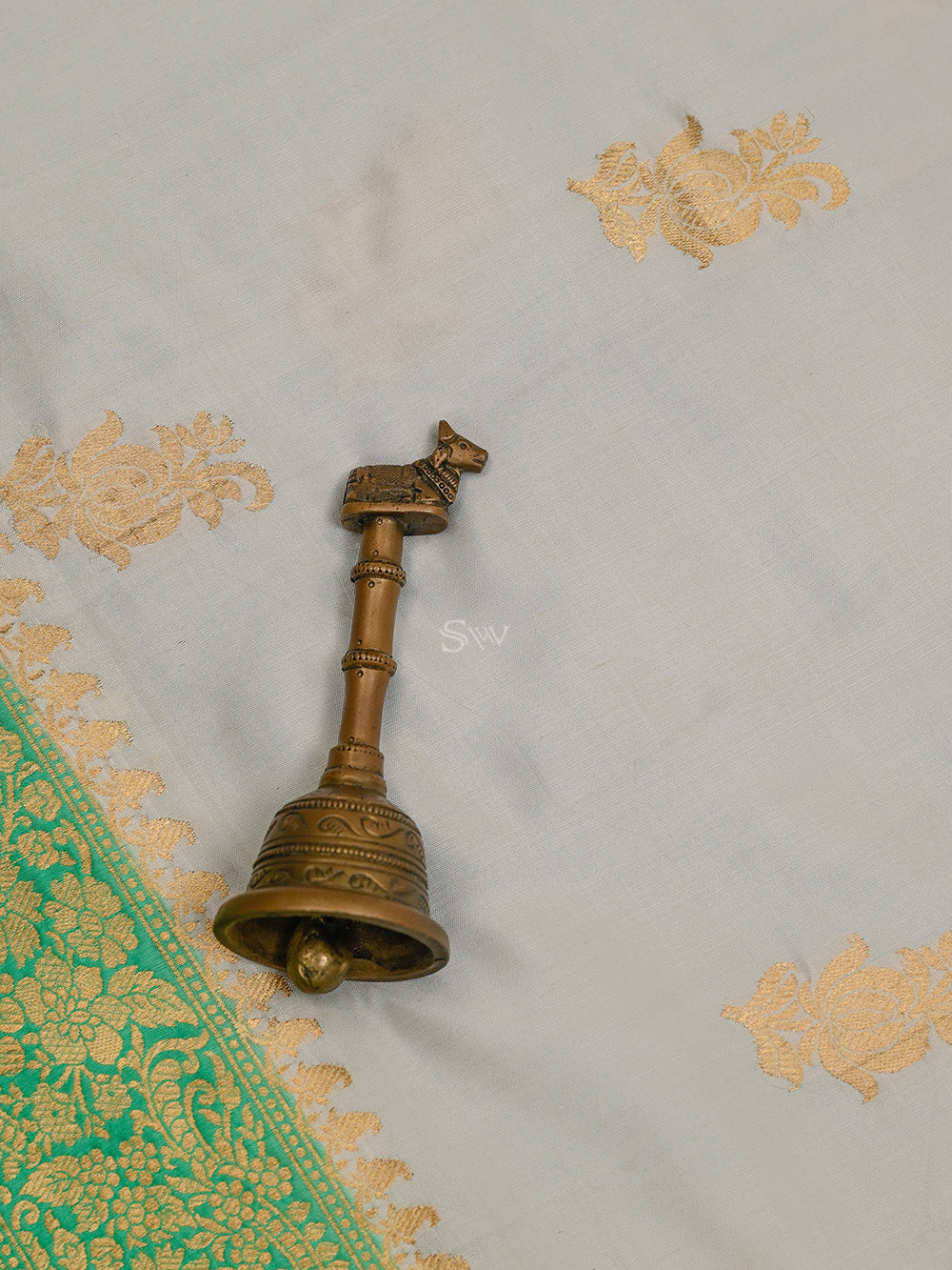 White Booti Katan Silk Handloom Banarasi Saree -Sacred Weaves