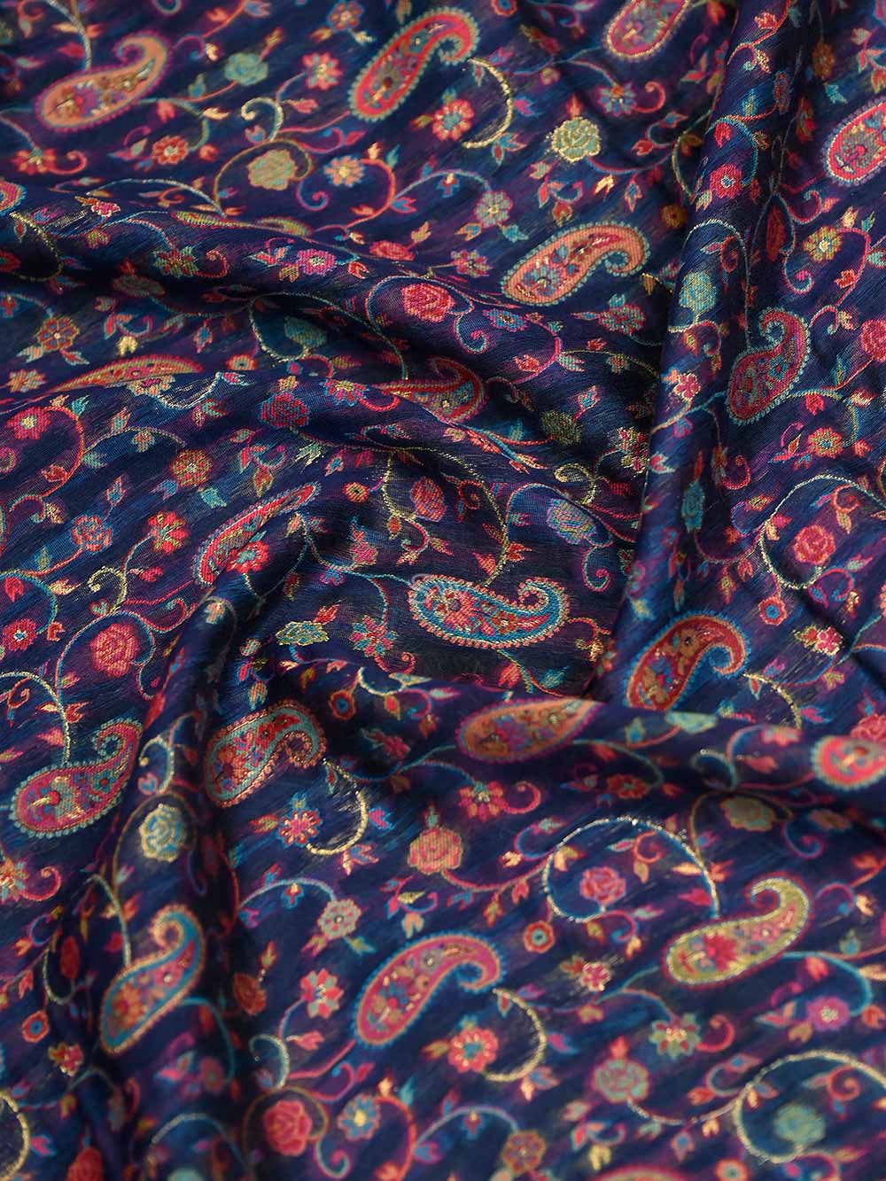 Navy Blue Pashmina Moonga Silk Handloom Banarasi Saree - Sacred Weaves