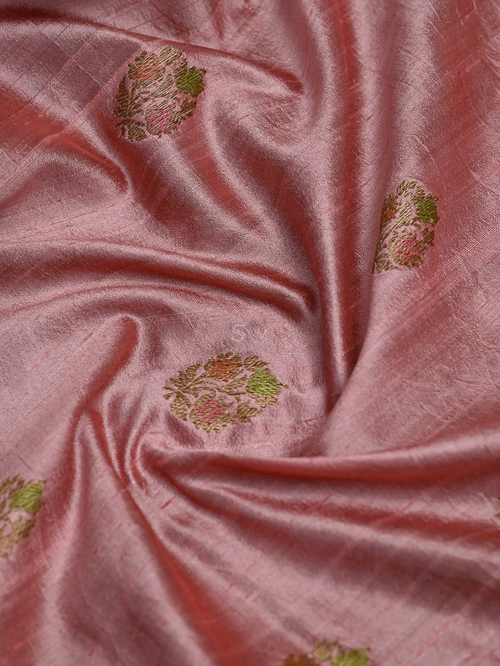 Onion Pink Broad Border Dupion Silk Handloom Banarasi Saree - Sacred Weaves