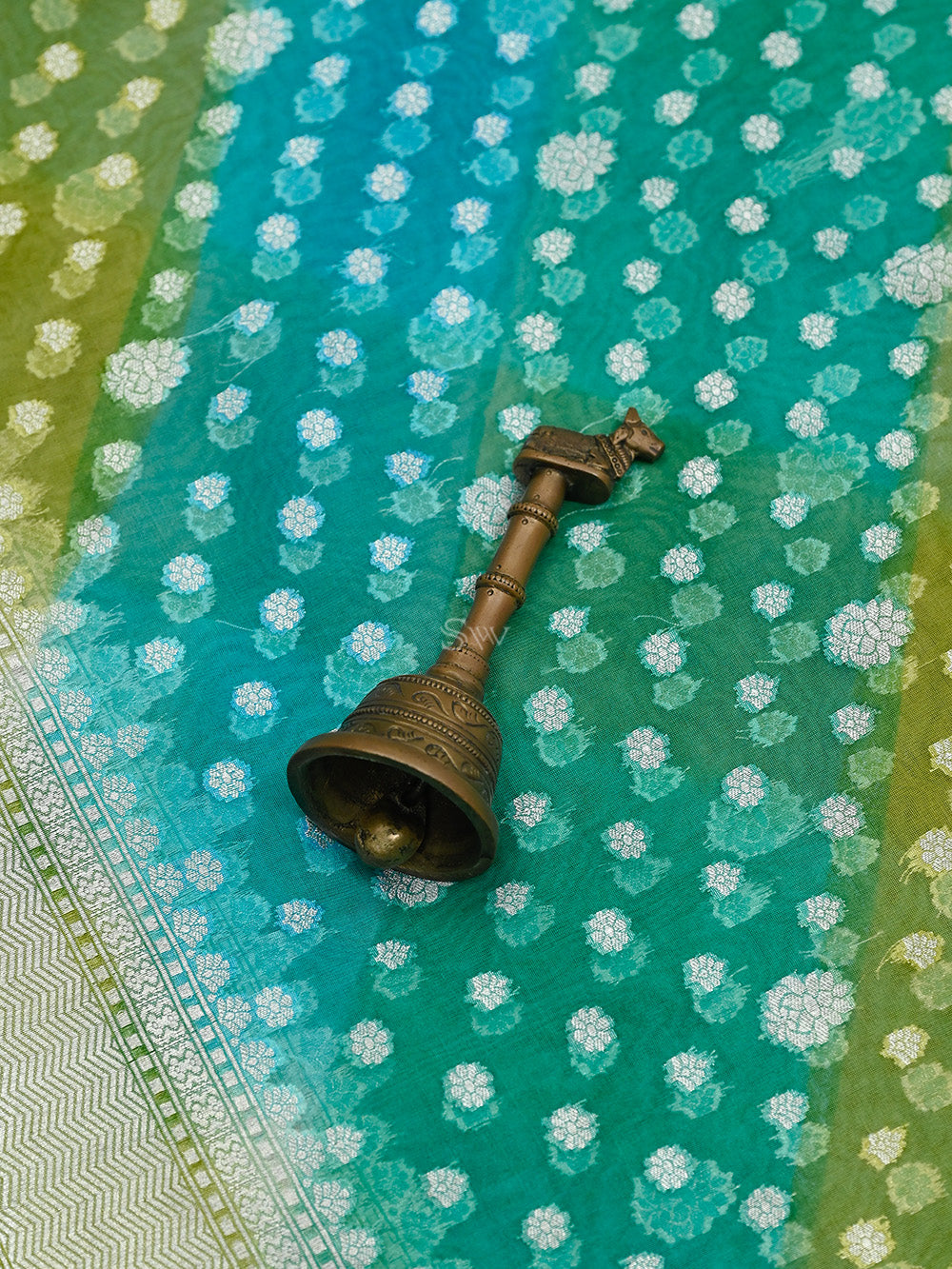 Blue Green Rangkat Organza Handloom Banarasi Saree - Sacred Weaves