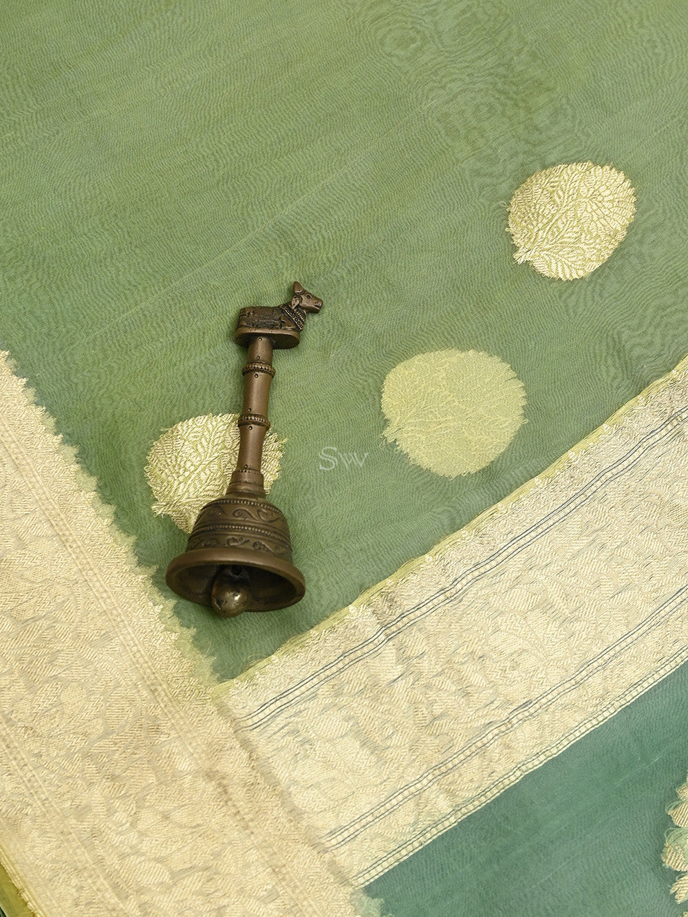 Pastel Green Booti Organza Handloom Banarasi Saree - Sacred Weaves