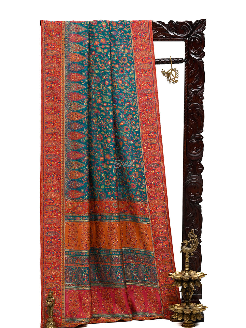 Teal Green Pashmina Moonga Silk Handloom Banarasi Saree - Sacred Weaves