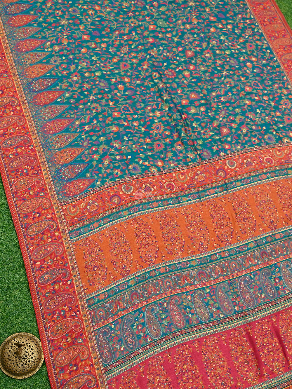 Teal Green Pashmina Moonga Silk Handloom Banarasi Saree - Sacred Weaves